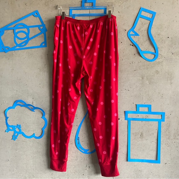 Kate Spade Long Sleeve Polka Dot Hot Pink Red Henley Pajama Set - Picture 6 of 11